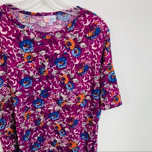 LuLaRoe Purple Floral Print Tunic Top Extra Small - Picture 2 of 9